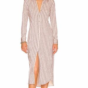 L'AGENCE Cream and Brown Patterned Long Sleeve Dress